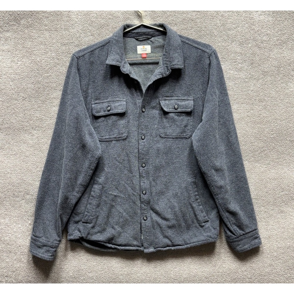 Faherty Shirt Jacket Mens M/L Blue Gray Shacket Button Up Pockets